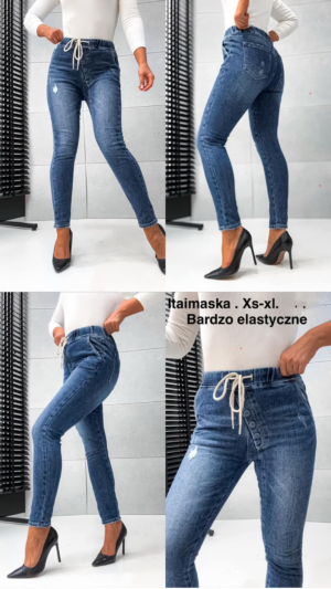 Elastyczne jeansy wiązane w pasie